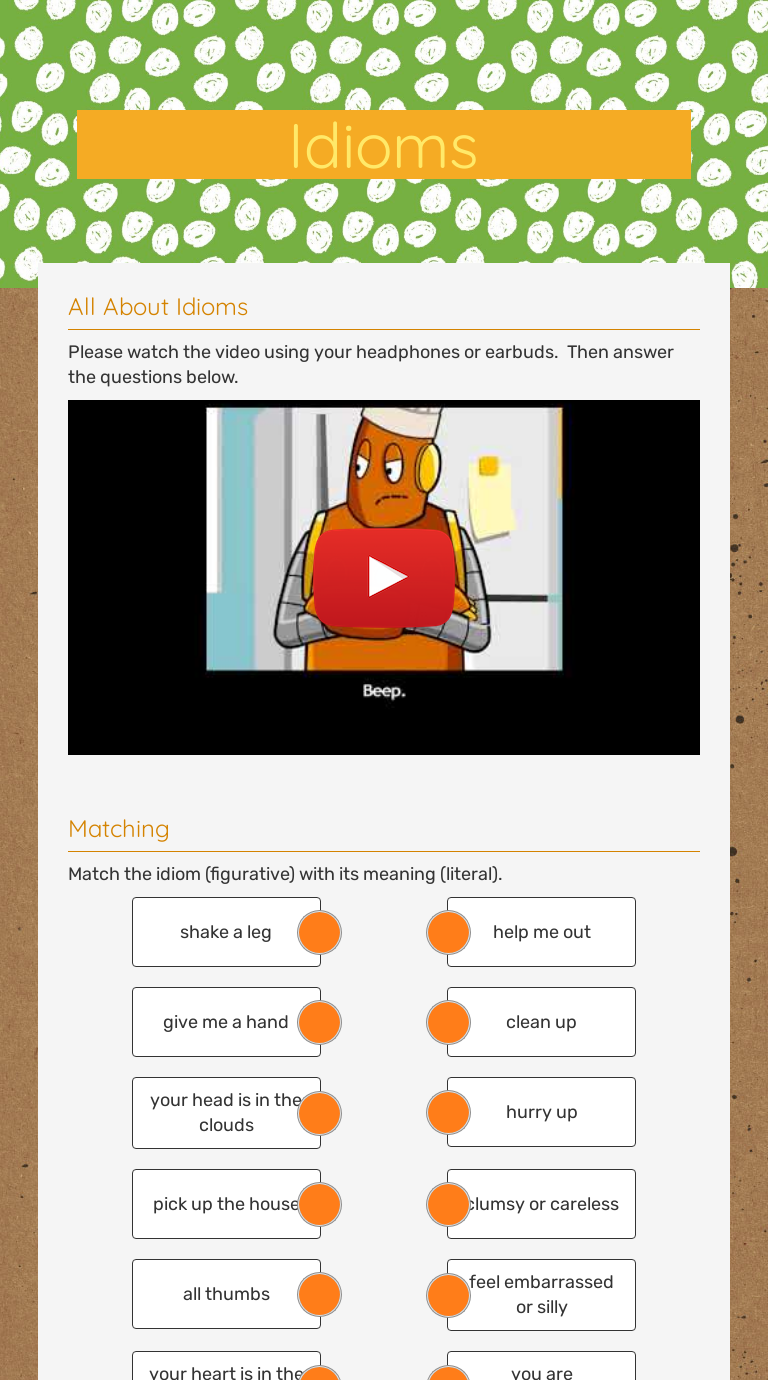 Idioms worksheet preview image