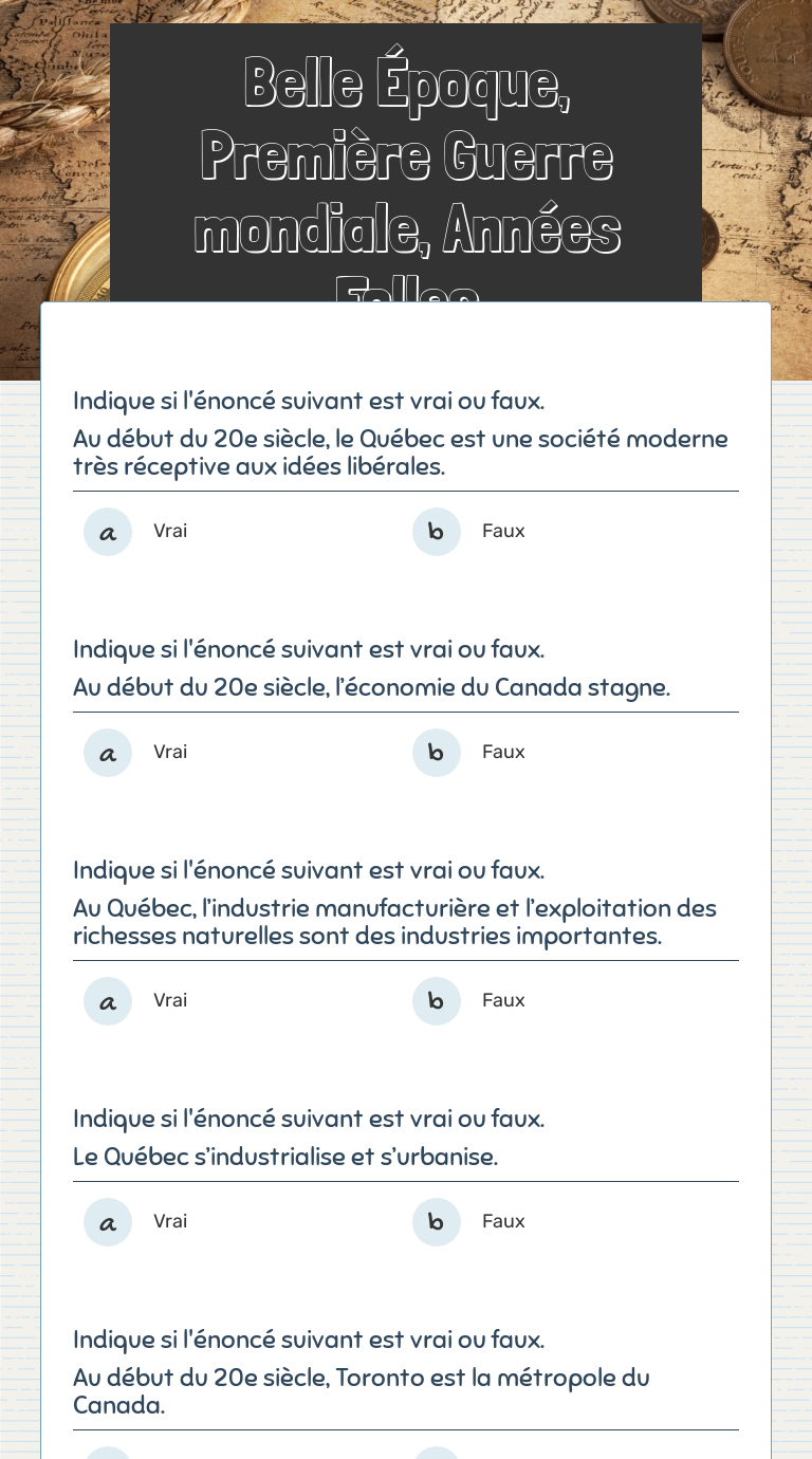 Belle Époque, Première Guerre mondiale, Années Folles worksheet preview image