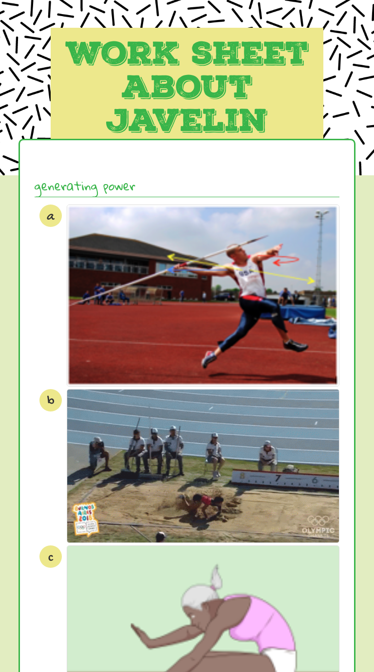 work sheet about javelin worksheet preview image