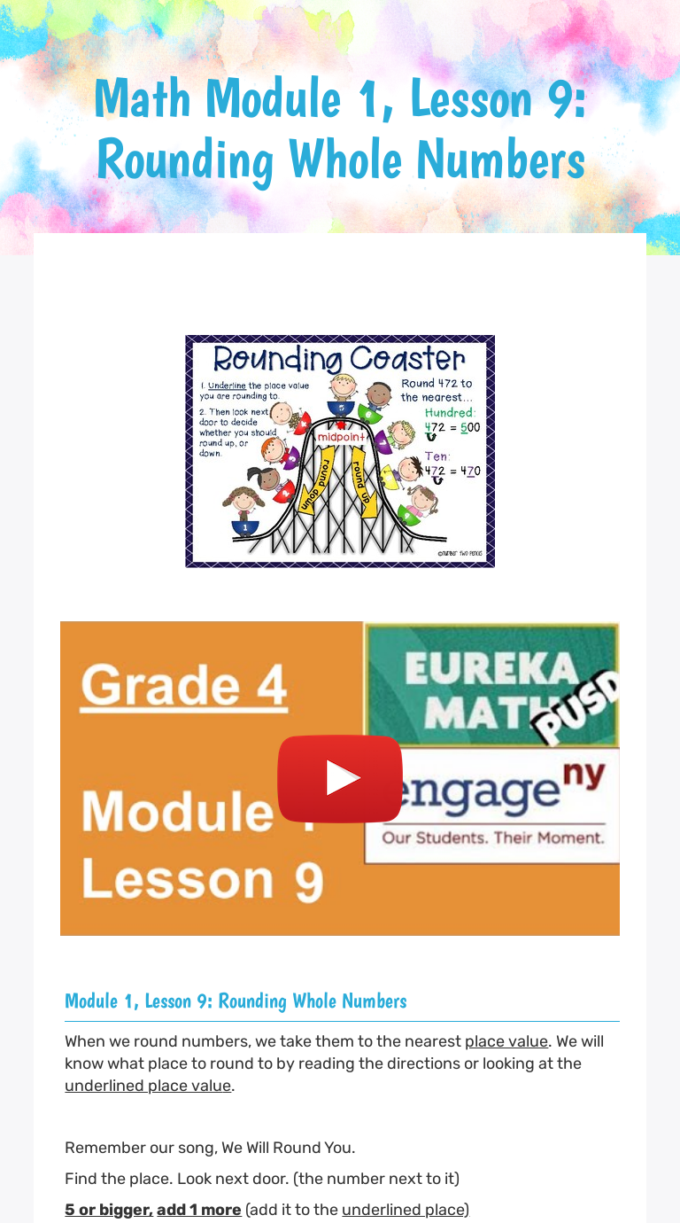 Math Module 1, Lesson 9: Rounding Whole Numbers Grade 4 worksheet preview