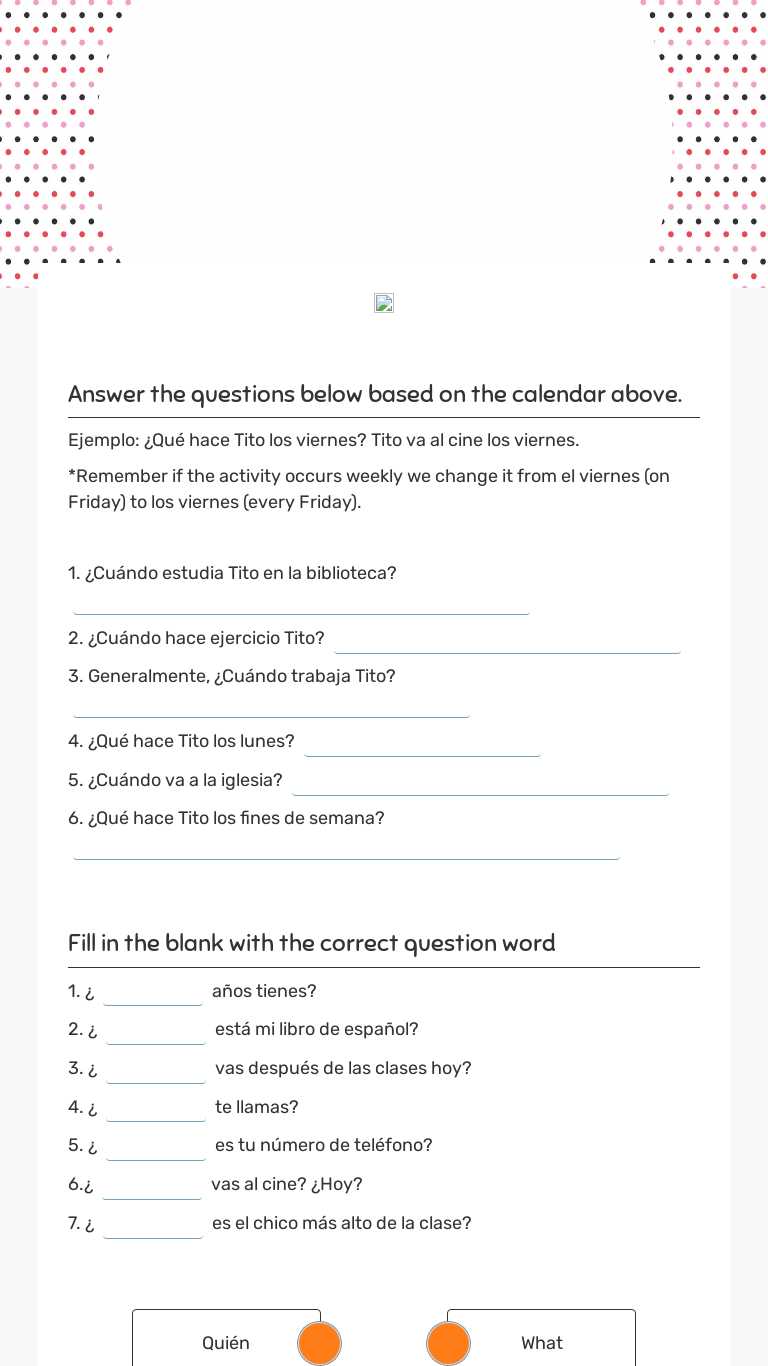 Question words ws 1 | Interactive Worksheet by Katie Palmquist | Wizer.me