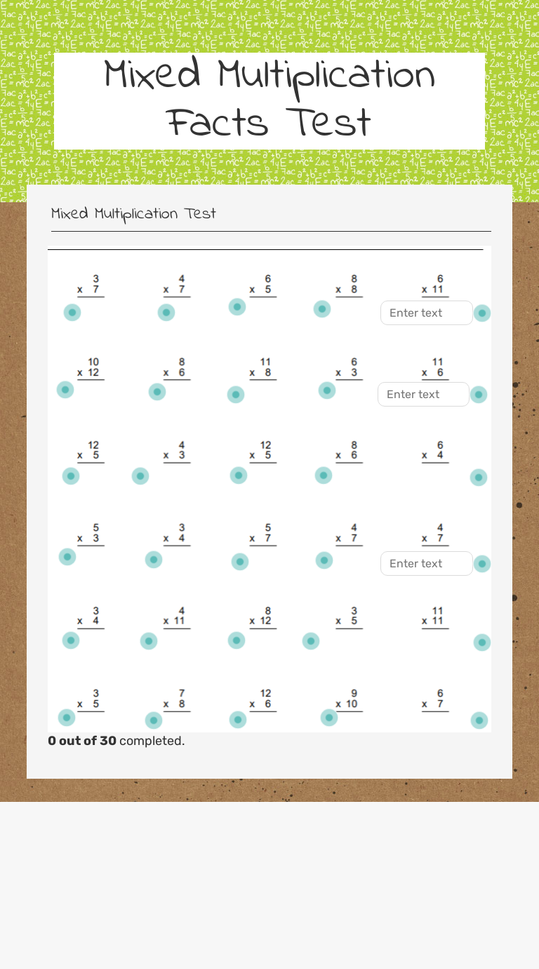 Mixed Multiplication       Facts Test Grade 4 worksheet preview