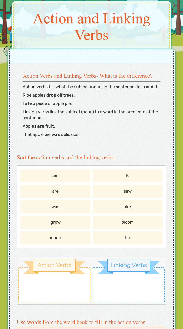 action-and-linking-verbs-interactive-worksheet-by-june-forrest-wizer-me