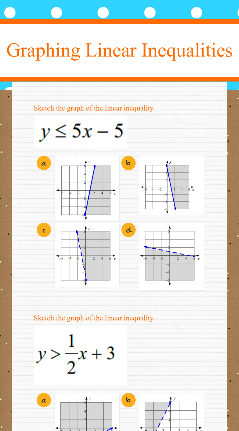 Graphing Linear Inequalities  Interactive Worksheet by Jitka For Graphing Linear Inequalities Worksheet