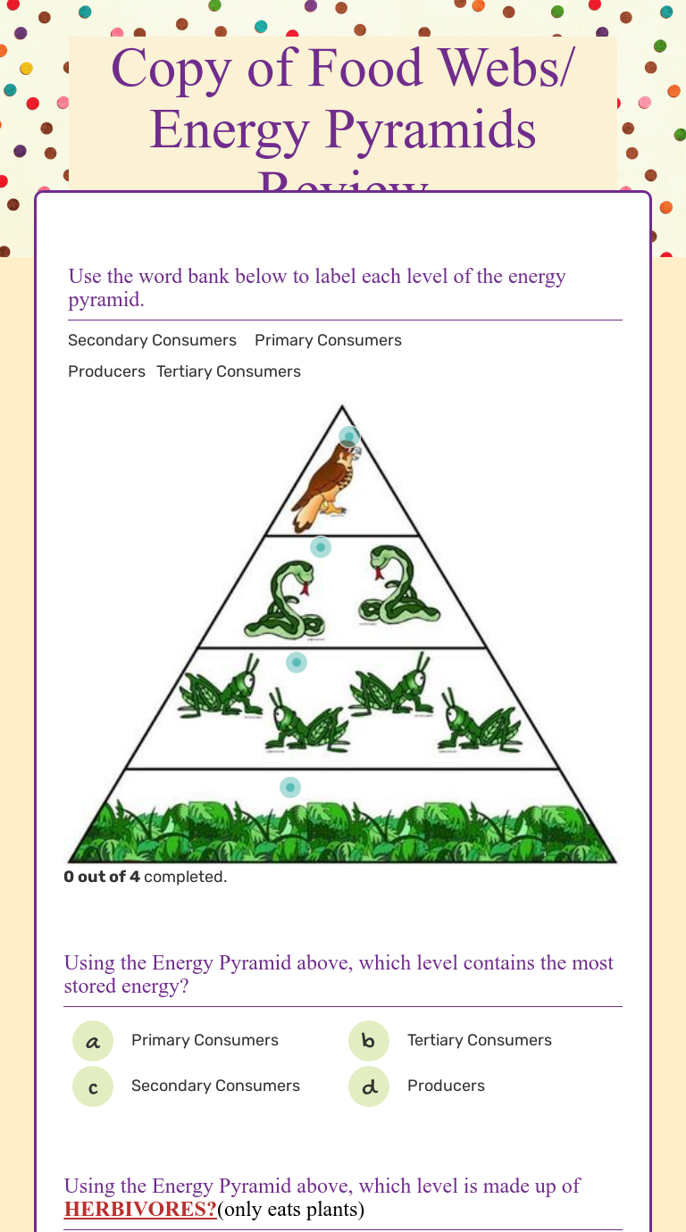 Copy Of Food Webs  Energy Pyramids Review 