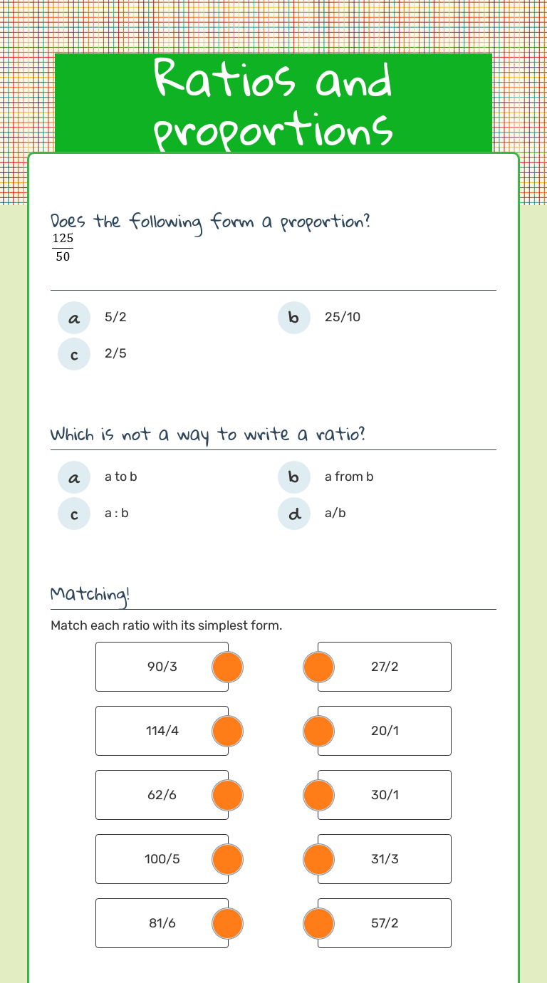 Ratios And Proportions | Interactive Worksheet By Sherri Wynn | Wizer.me