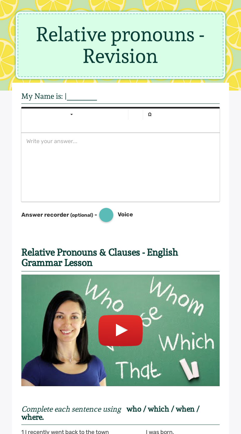 Relative pronouns - Revision Grade 9 worksheet preview