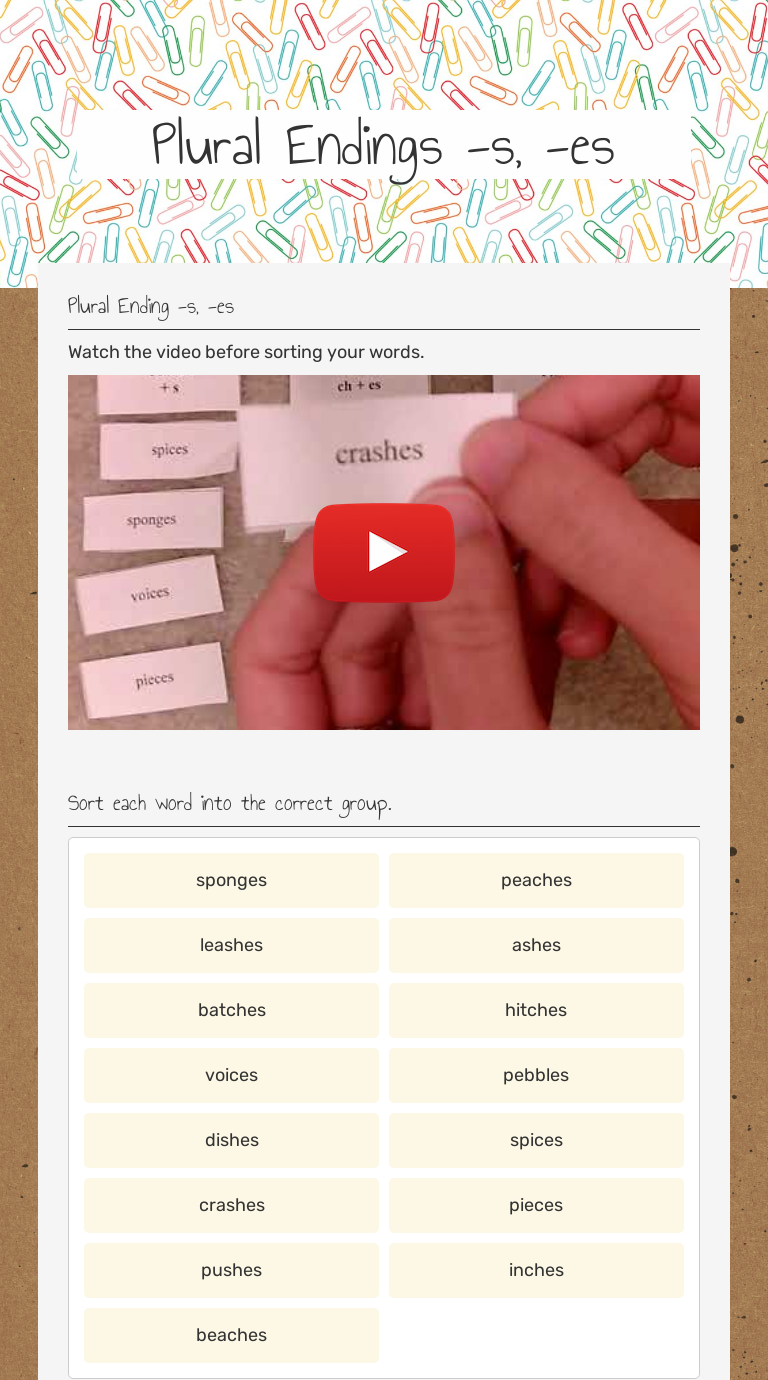 Plural Endings -s, -es Grade 3 worksheet preview