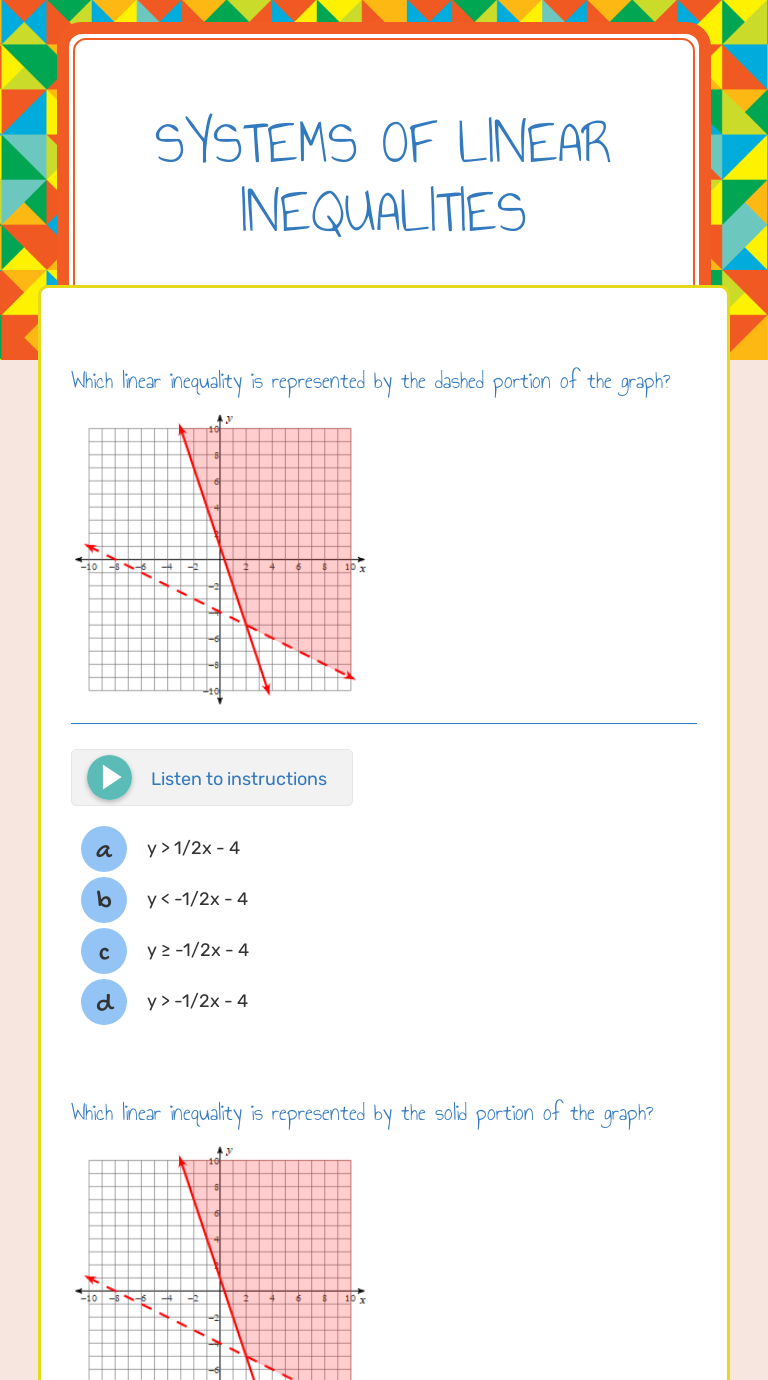 Systems of Linear Inequalities  Interactive Worksheet by Angelica Intended For Systems Of Linear Inequalities Worksheet