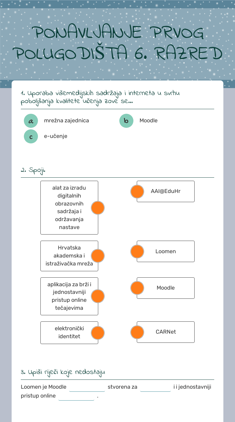 PONAVLJANJE PRVOG POLUGODIŠTA 
6. RAZRED Grade 6 worksheet preview
