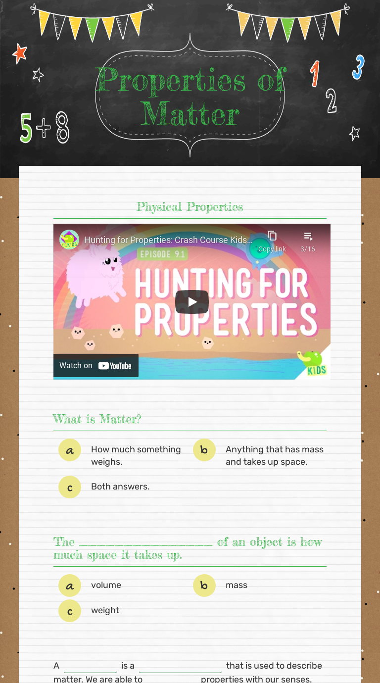 Properties of Matter worksheet preview image