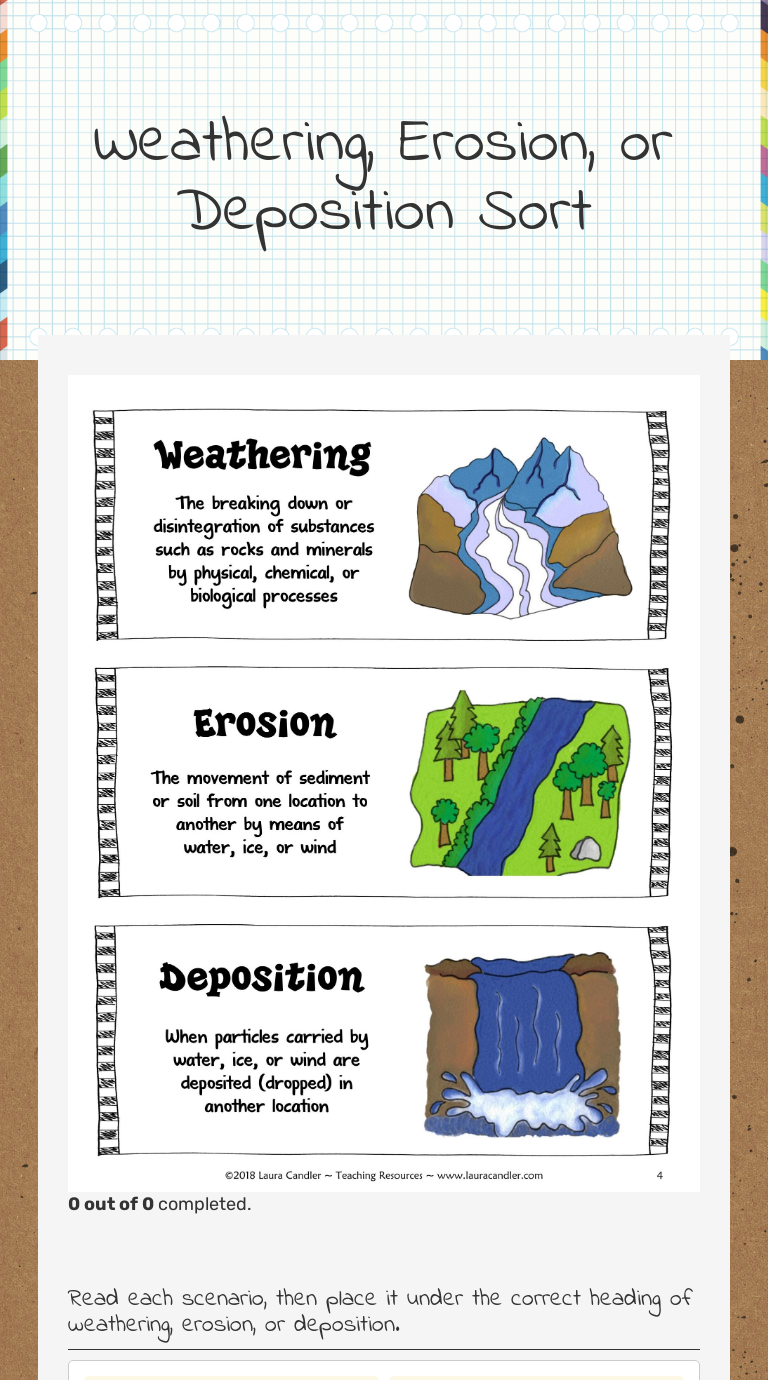 Weathering, Erosion, or Deposition Sort  Interactive Worksheet by In Weathering Erosion And Deposition Worksheet