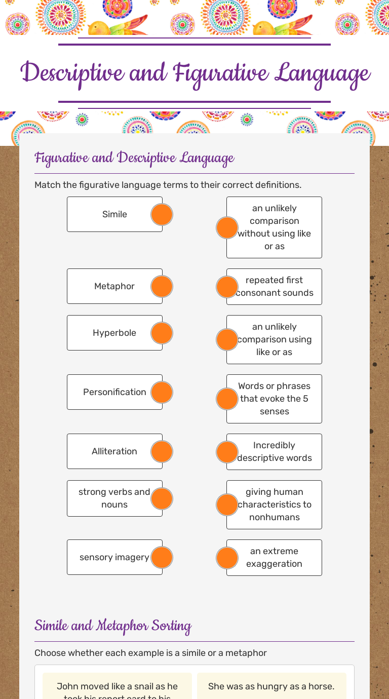 Descriptive and Figurative Language Grade 5 worksheet preview