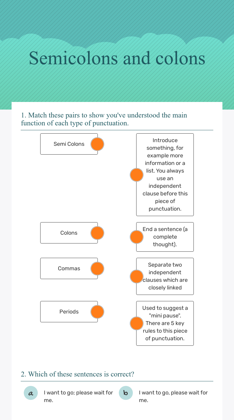 Semicolons and colons worksheet preview image