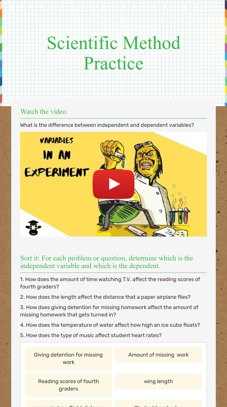 Scientific Method Practice  Interactive Worksheet by Jutta E Throughout Scientific Method Practice Worksheet