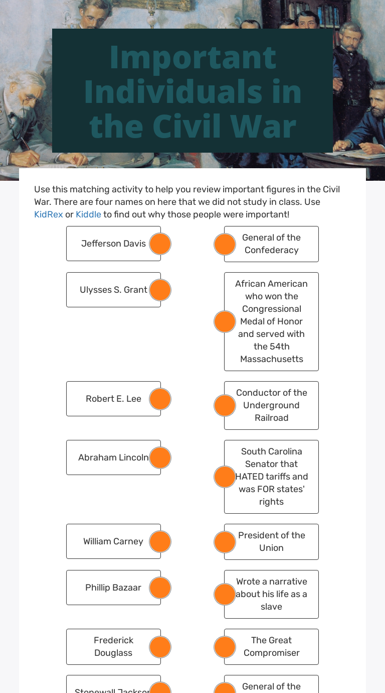 Important Individuals in the Civil War | Interactive Worksheet by Julie