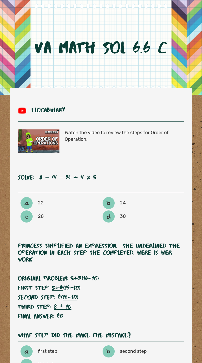 Va Math SOL 6.6 c worksheet preview image