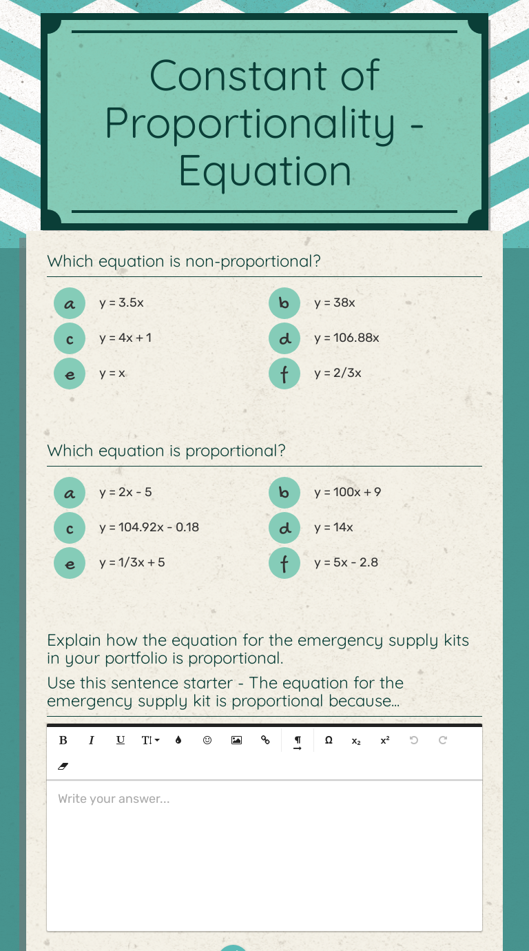 Constant of Proportionality Equation Interactive Worksheet by