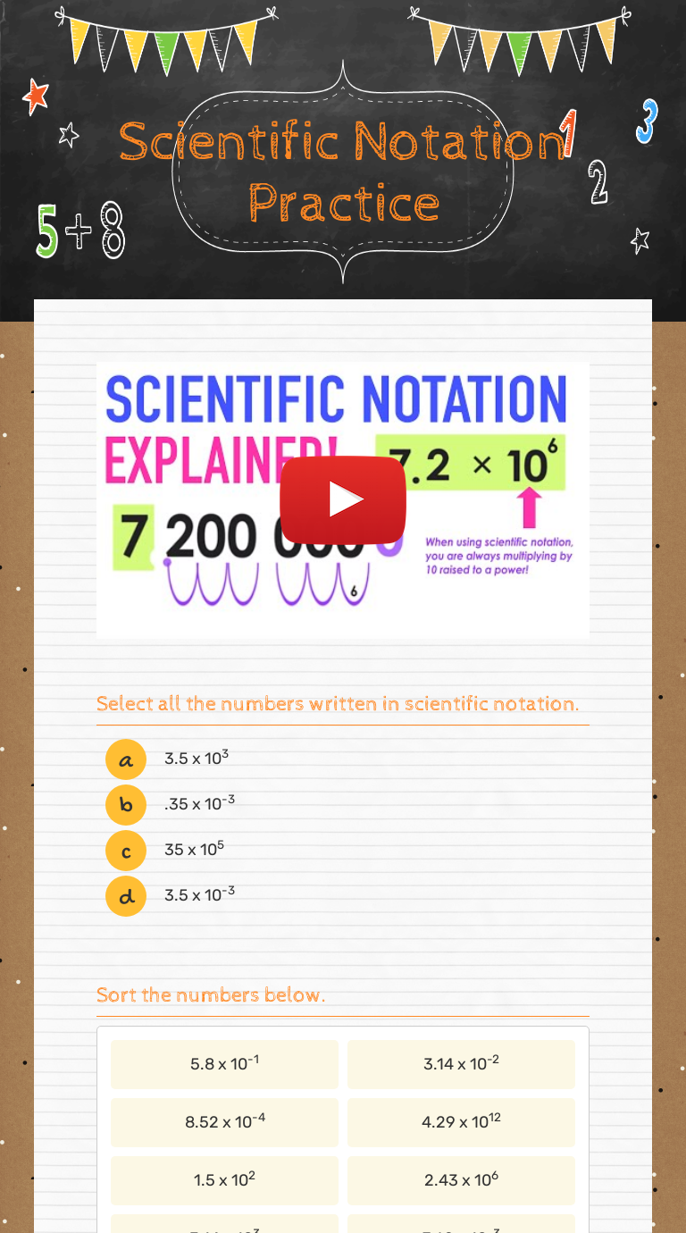 Scientific Notation Practice worksheet preview