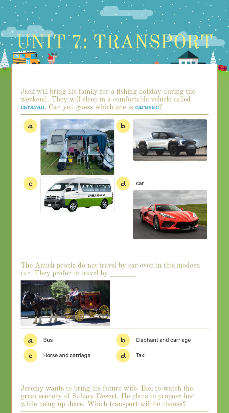 UNIT 7: TRANSPORT worksheet preview image
