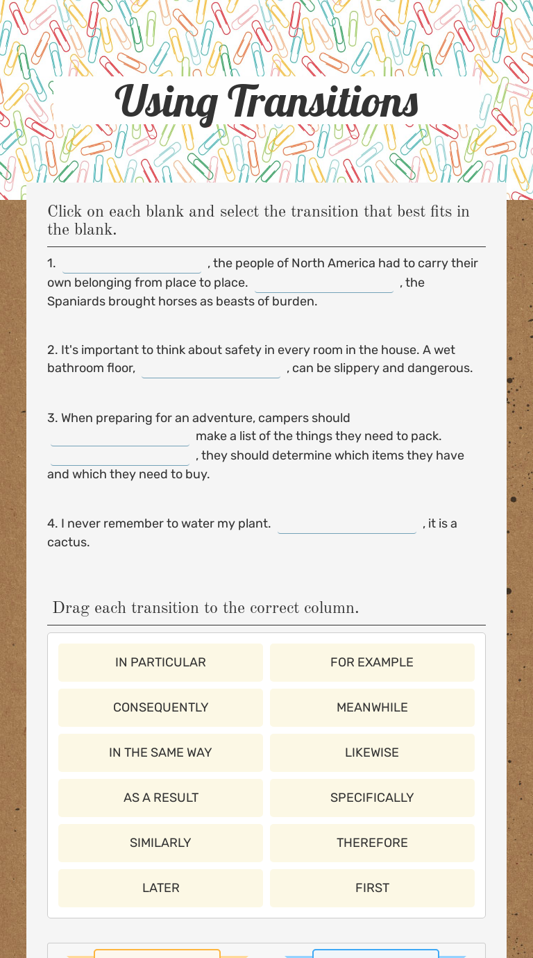 Transitions Worksheet Printables Free