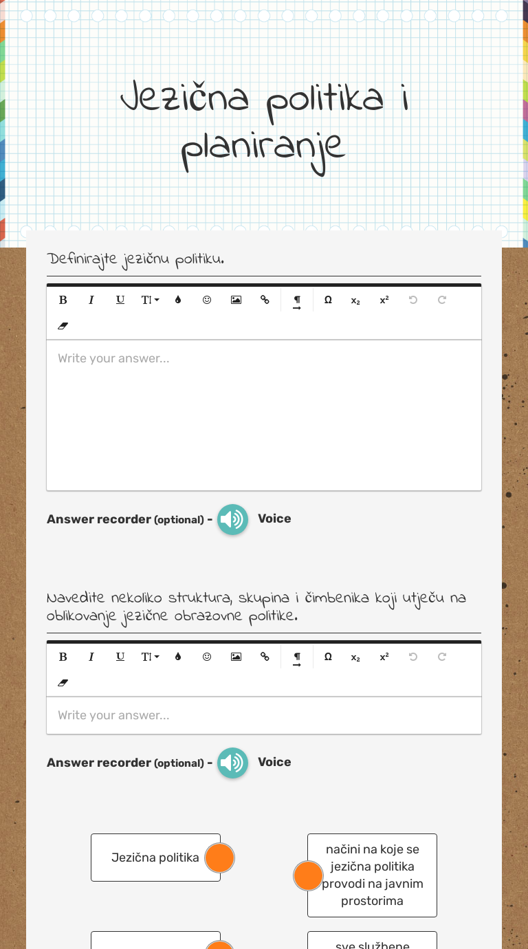 Jezična politika i planiranje worksheet preview image
