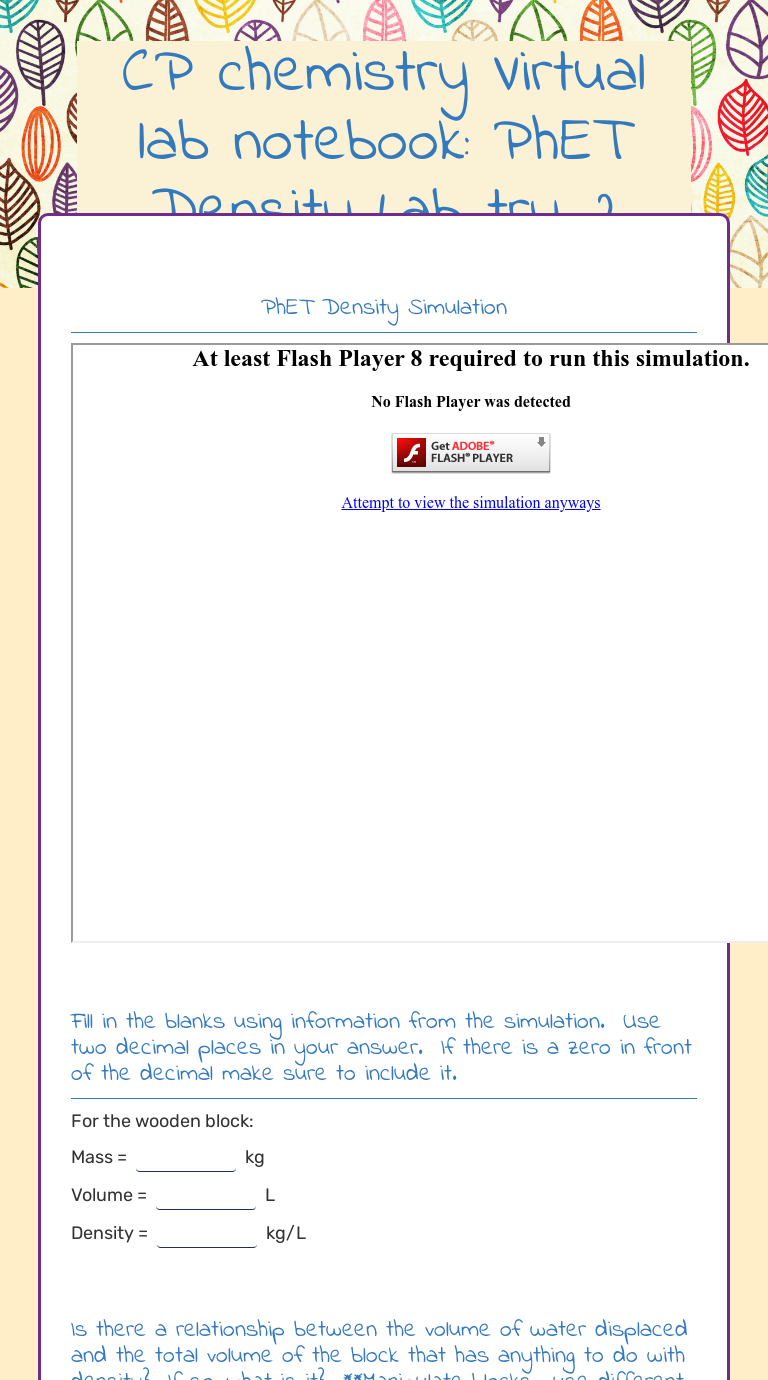 CP chemistry Virtual lab notebook: PhET Density Lab try 2 | Interactive ...