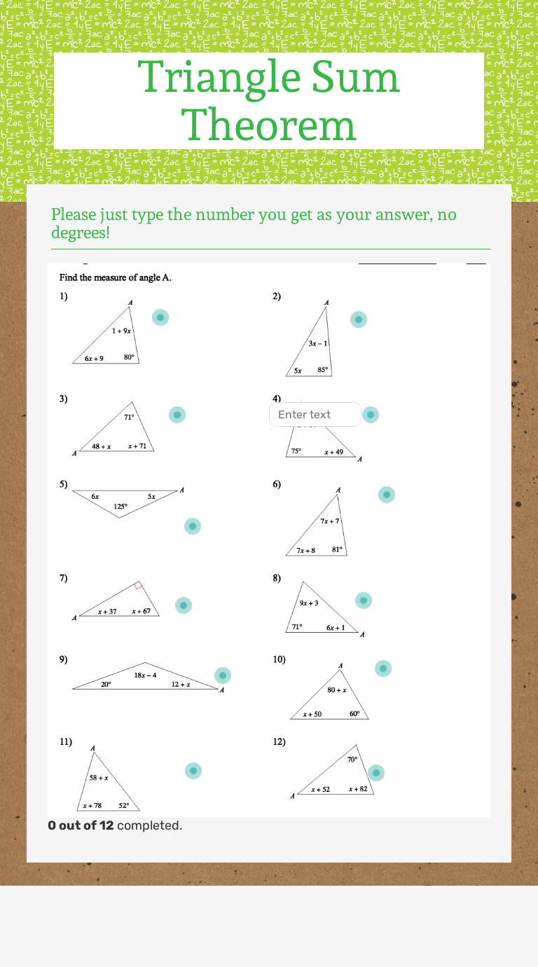 Triangle Sum Theorem | Interactive Worksheet by LaRonda McClain | Wizer.me