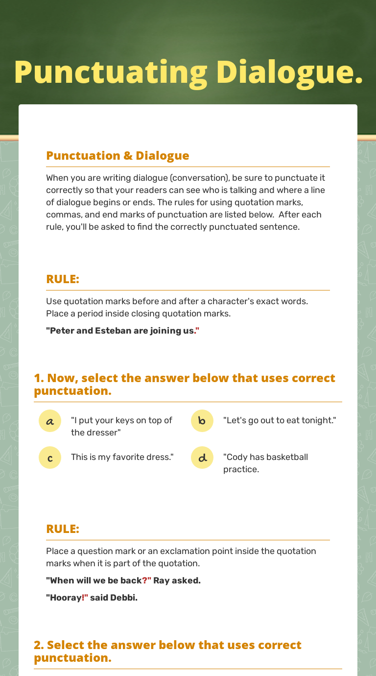 Punctuating Dialogue. | Interactive Worksheet By Melissa Reed | Wizer.me