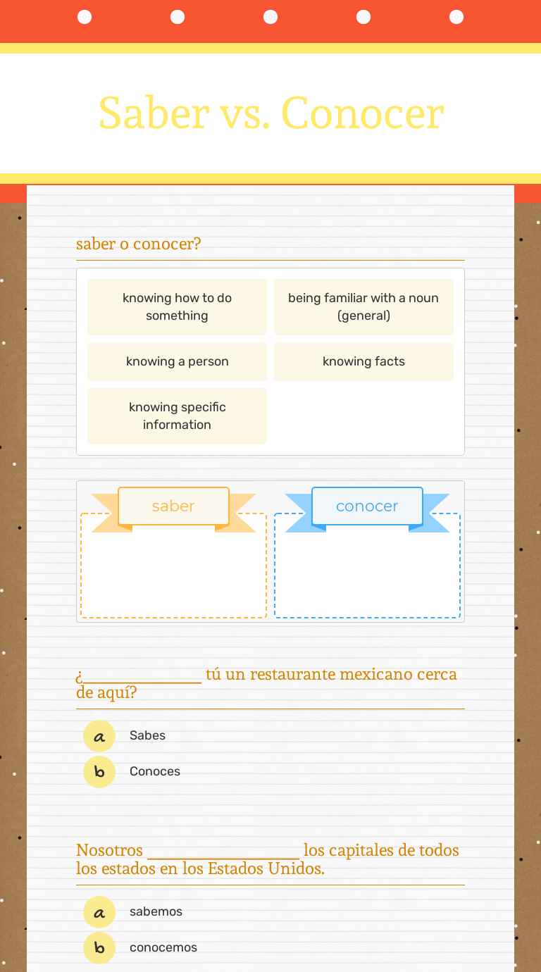 Saber vs Conocer Interactive Worksheet by SIMPSON RACHEL Wizer me