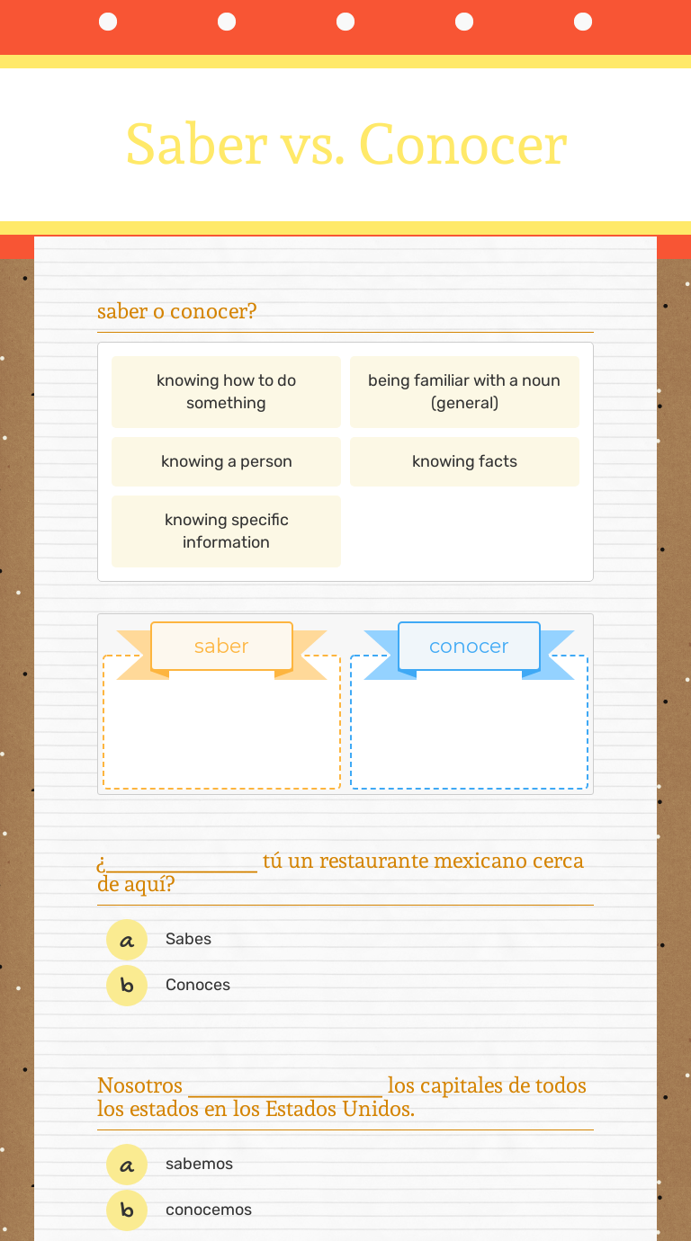 Saber vs. Conocer Interactive Worksheet by SIMPSON RACHEL Wizer.me