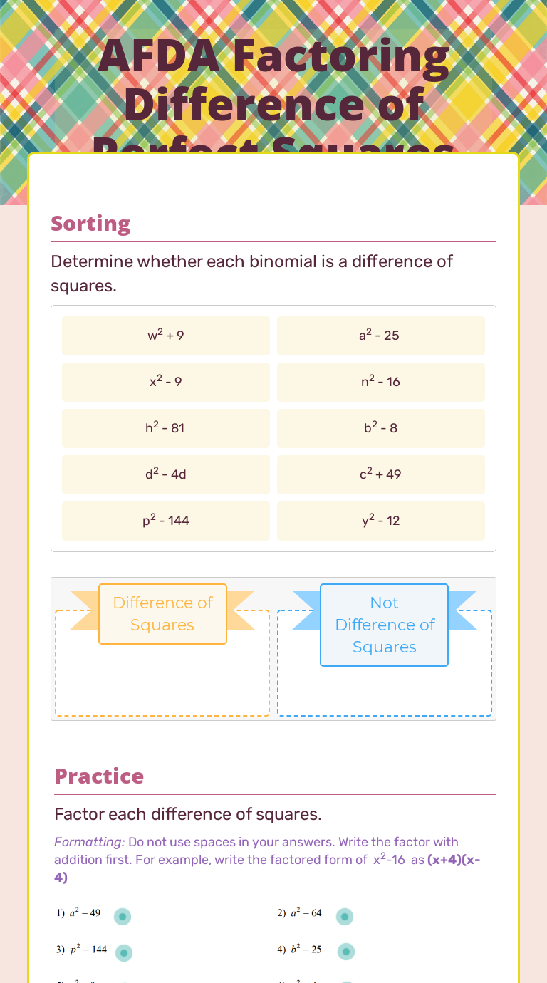 Afda Math Worksheets