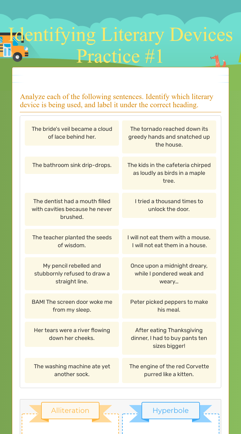 Identifying Literary Devices Practice #1 Grade 8 worksheet preview