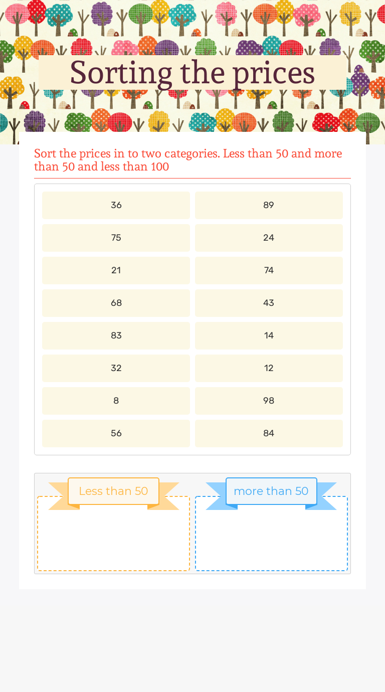 Sorting The Prices Interactive Worksheet By Lavanya K S Wizer me