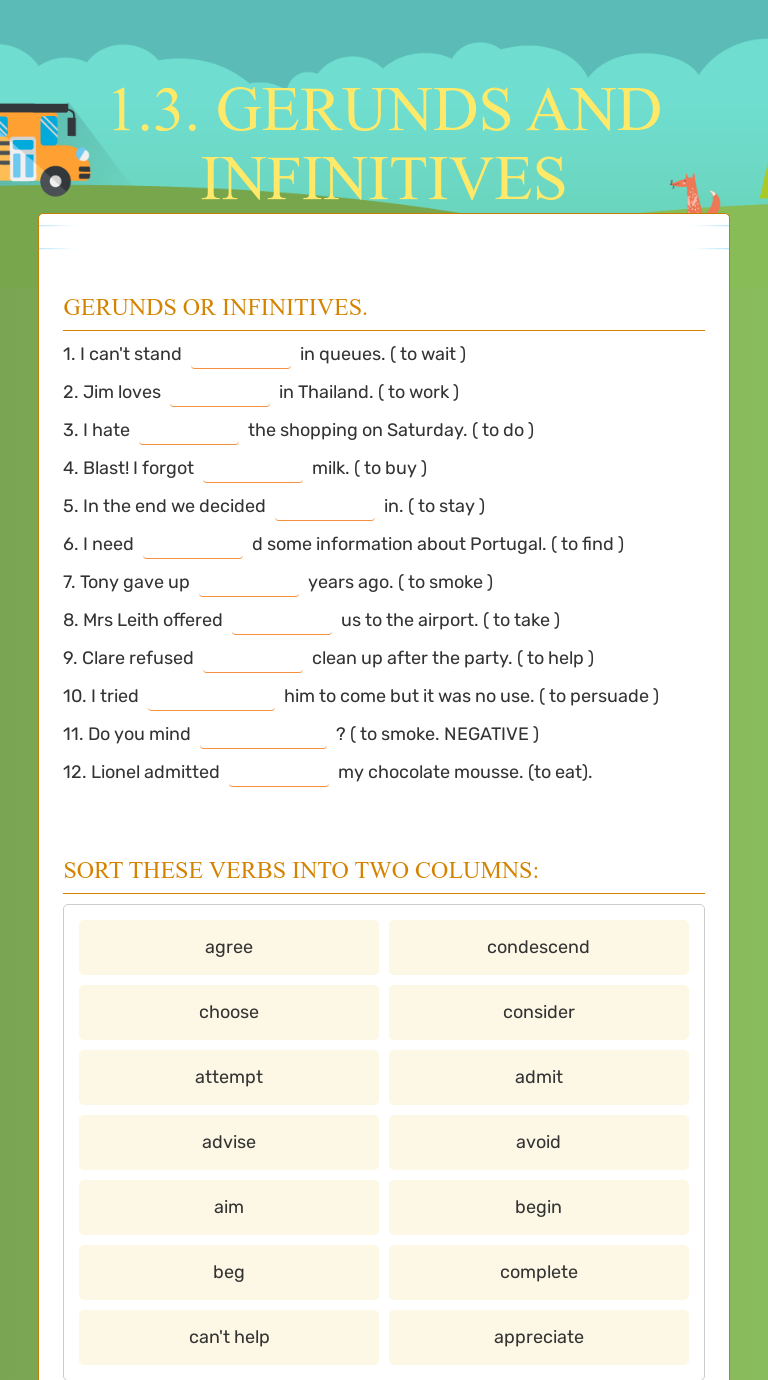 Infinitives Worksheet For Grade 6