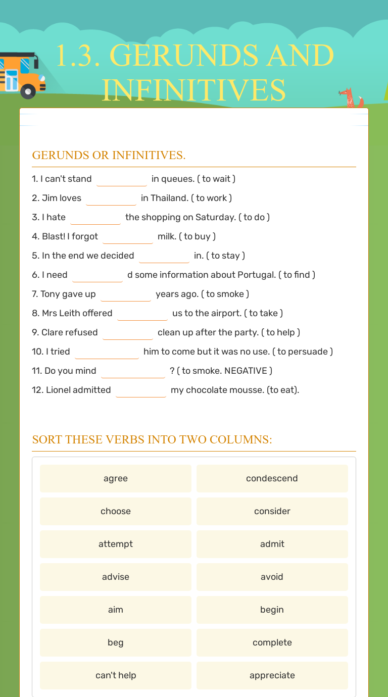 Gerunds and infinitives worksheets