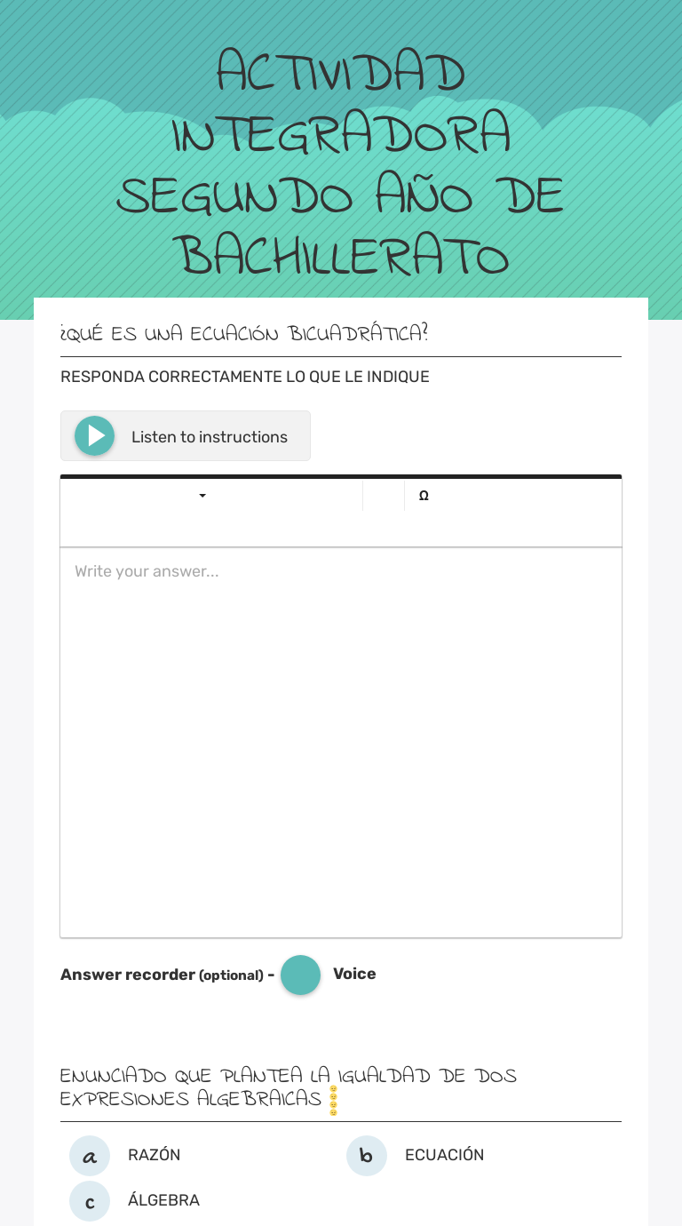 ACTIVIDAD INTEGRADORA SEGUNDO AÑO DE BACHILLERATO worksheet preview image