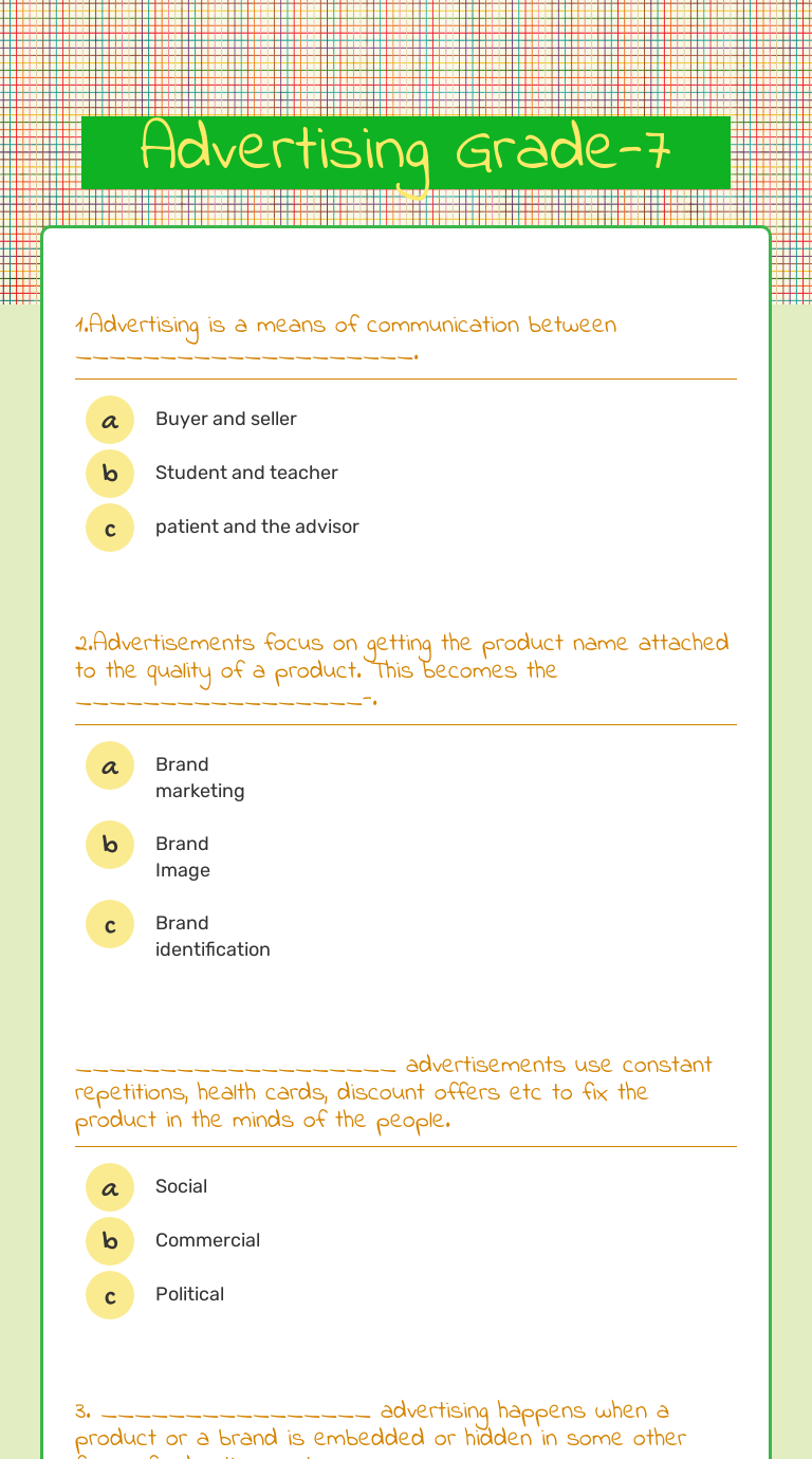 Advertising Grade-7 worksheet preview image