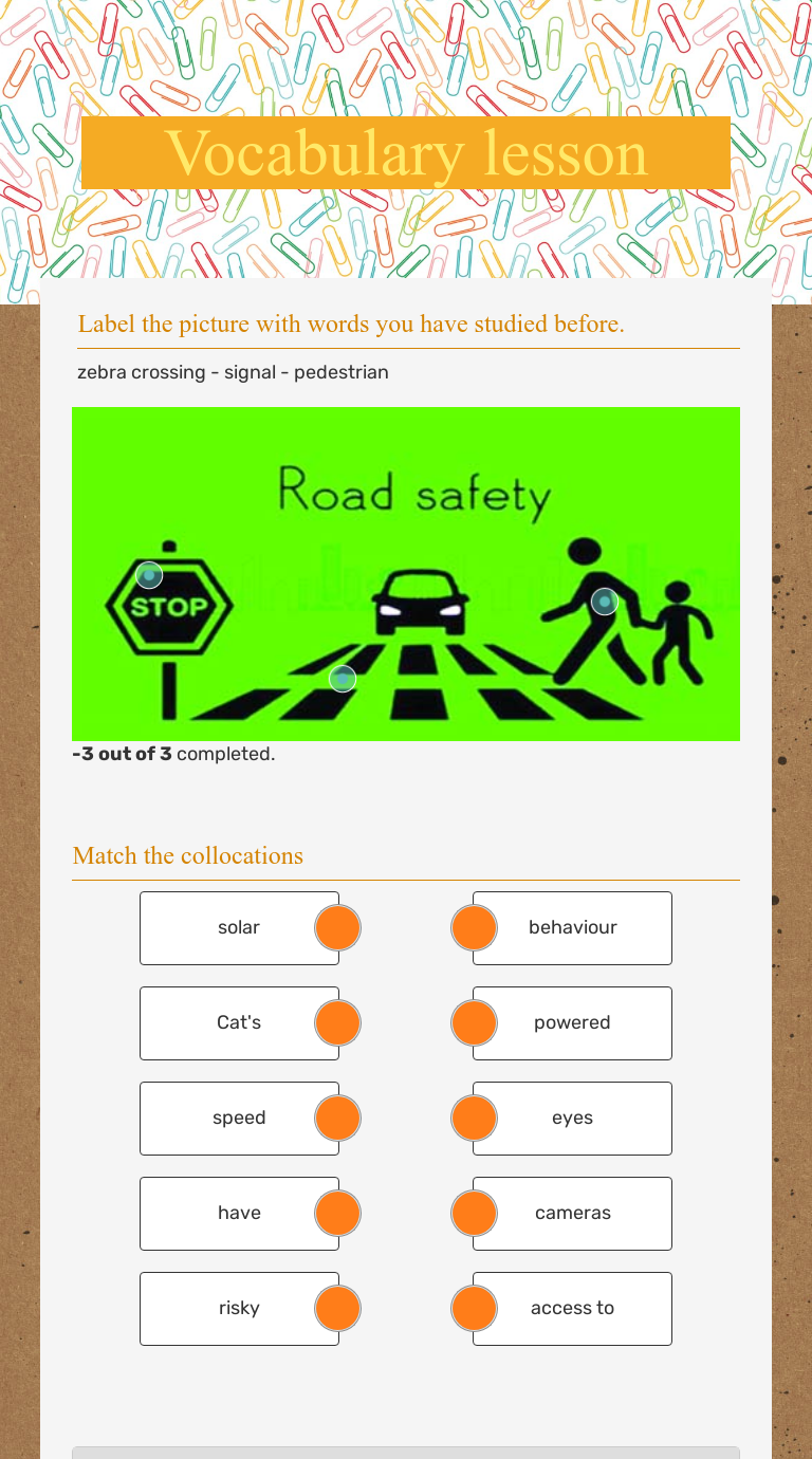 Vocabulary lesson worksheet preview image