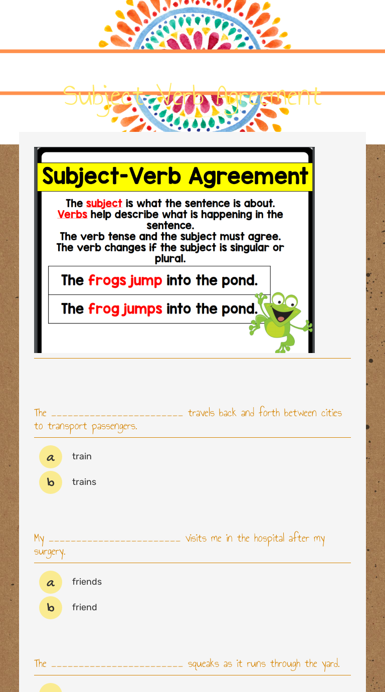 Subject Verb Agreement worksheet preview image