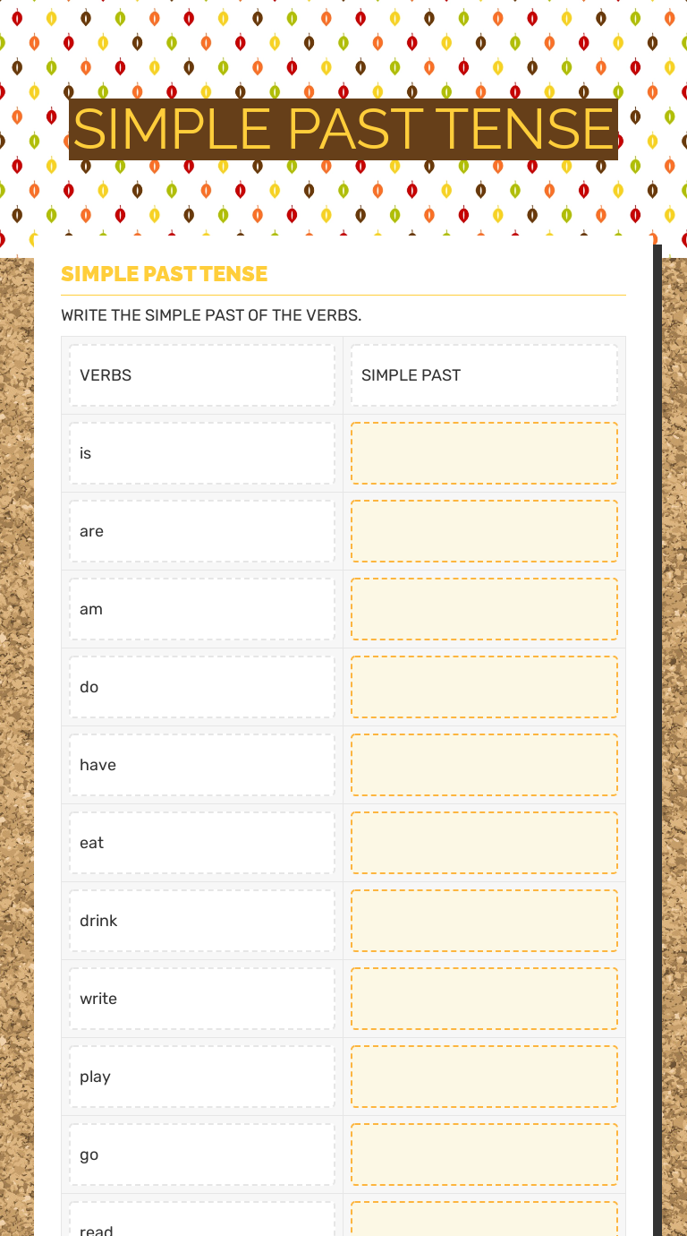 SIMPLE PAST TENSE by Rachel Tan | Interactive Worksheet | Wizer.me