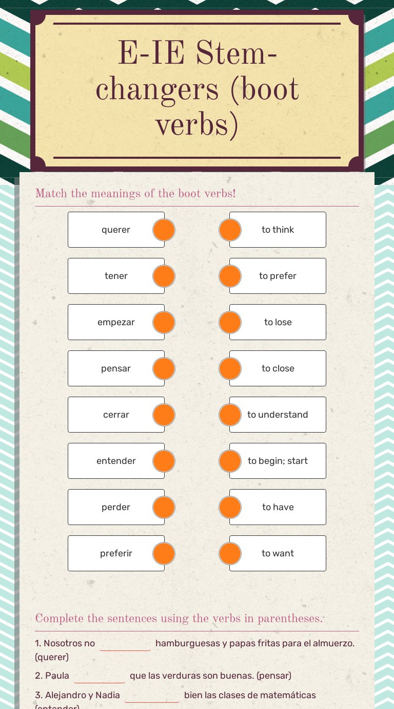 E IE Stem changers boot Verbs Interactive Worksheet By Jasmine Ewing Wizer me