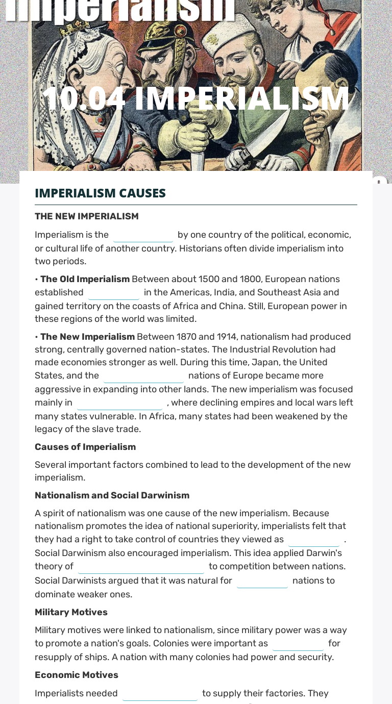 10 04 IMPERIALISM Interactive Worksheet by Alexander Veltz Wizer me