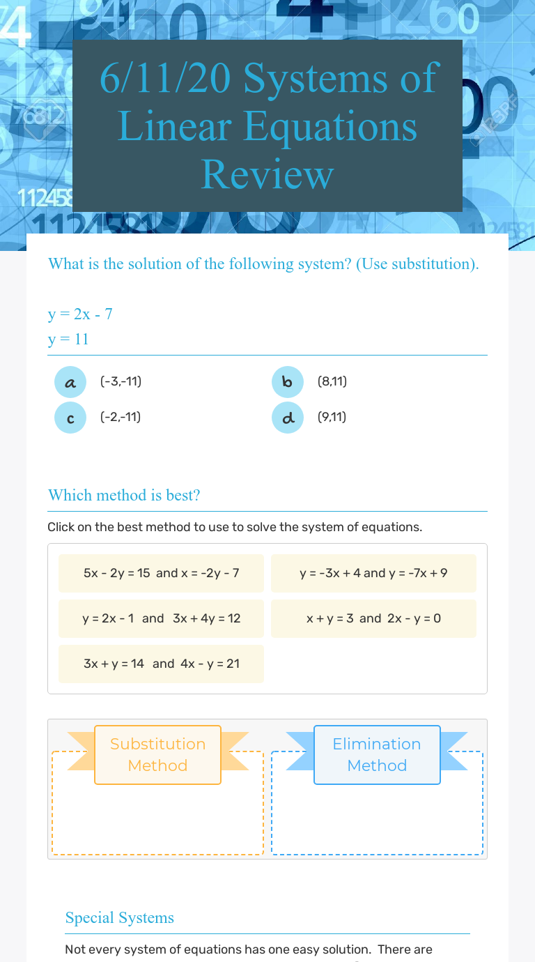 25/25/25 Systems of Linear Equations Review  Interactive Worksheet Pertaining To Systems Of Equations Review Worksheet