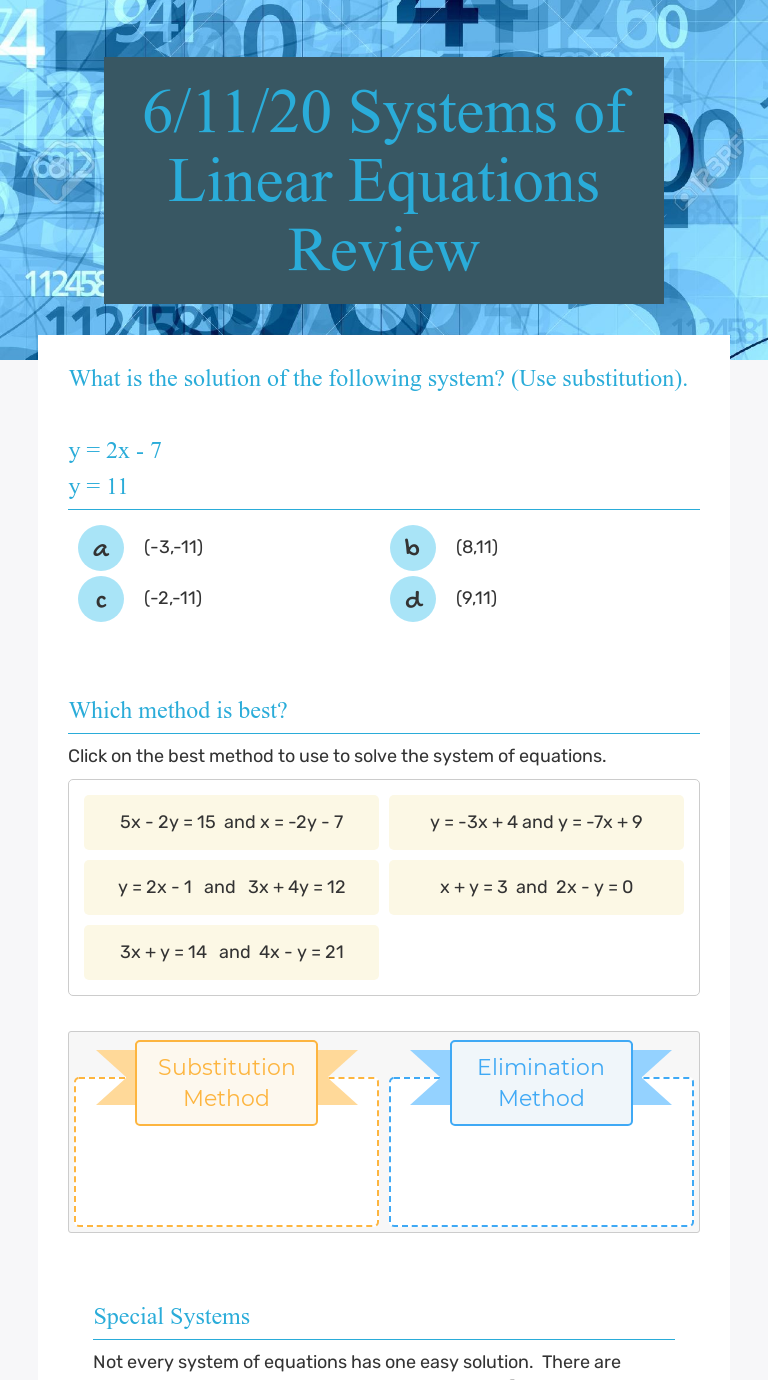 23/23/23 Systems of Linear Equations Review  Interactive Worksheet Regarding Systems Of Equations Review Worksheet