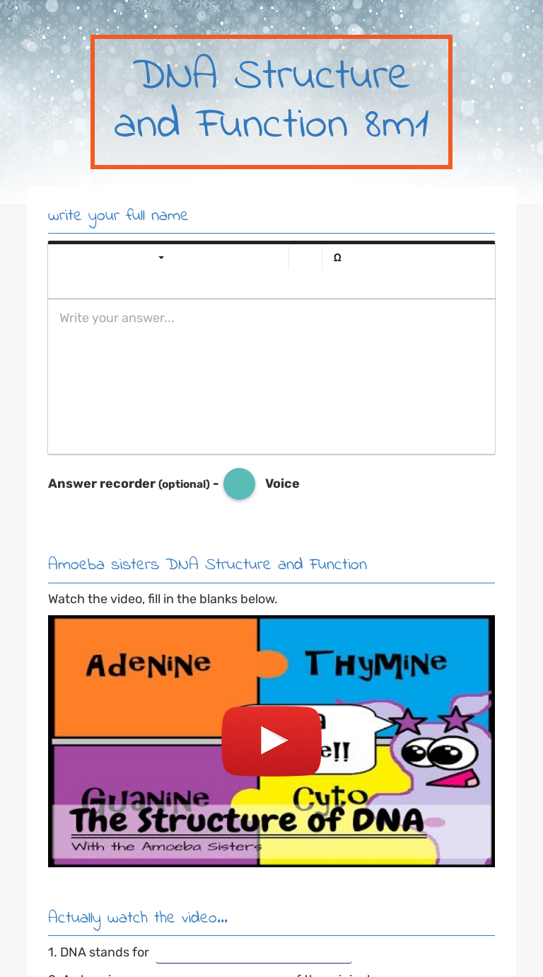 DNA Structure and Function 8m1 worksheet preview image