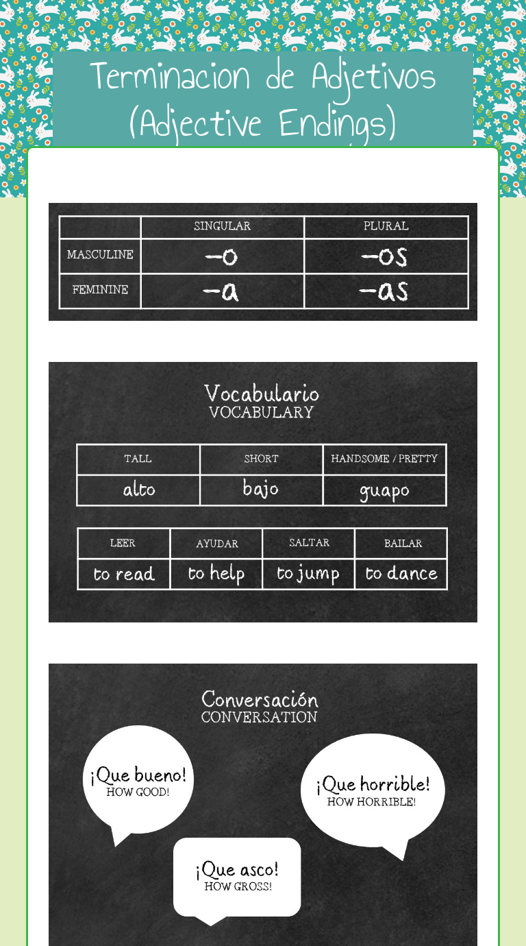 Terminacion de Adjetivos (Adjective Endings) worksheet preview image