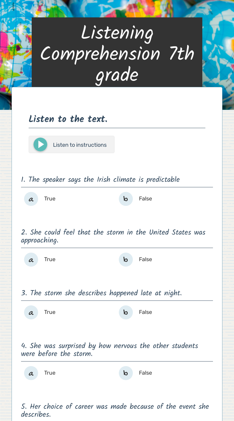 listening activities for grade 7