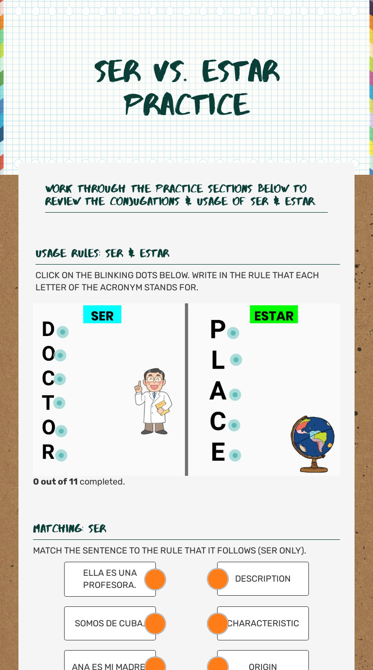 Ser Vs Estar Practice Interactive Worksheet By Salvador Tellez