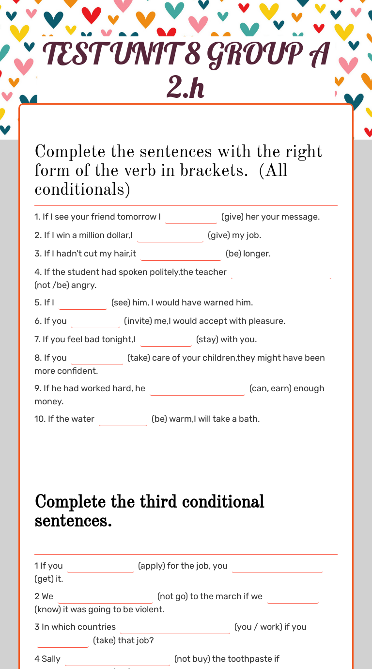 Test Unit 8 Group A 2 H Interactive Worksheet By Zeljka Badrov Wizer Me